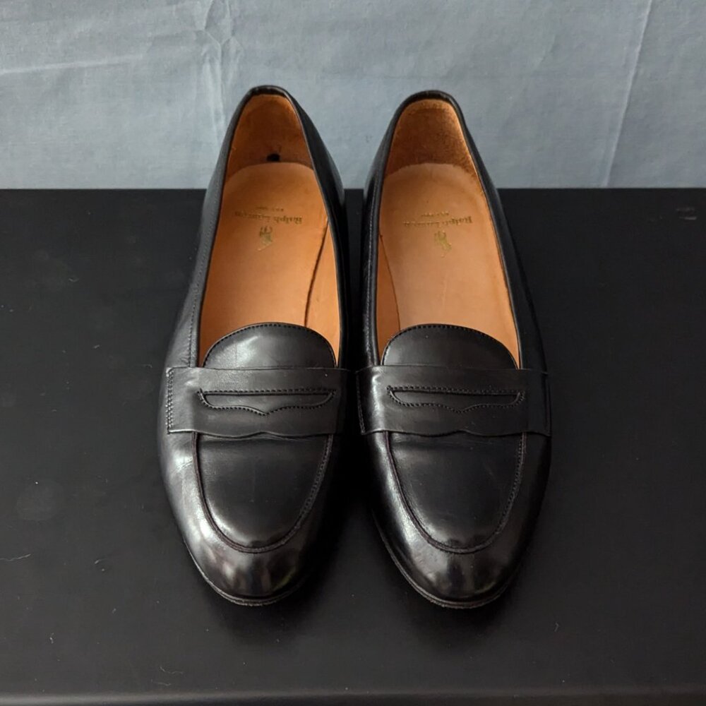 VINTAGE POLO RALPH LAUREN Mens Penny Loafers Shoes BLACK Leather 9B